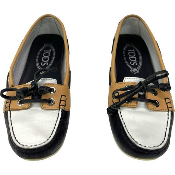 TOD'S Color block Leather Lace & Bow Driving Shoes Topsiders Moccasins Size 36 - Picture 8 of 16
